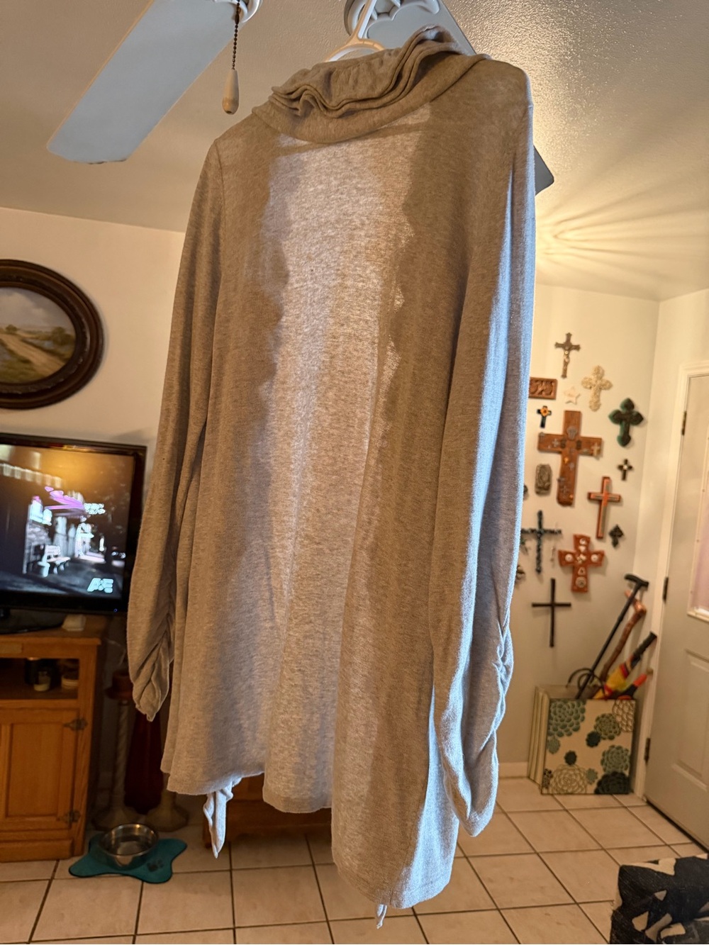 Cato Light Gray Ruffle-Trim Open Front Cardigan - Picture 2 of 6